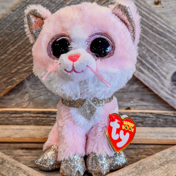 NWT Pair of Cat TY Beanie Boos-2022 Fiona the Pink Cat & 2021 Livvie the Leopard - Picture 2 of 9